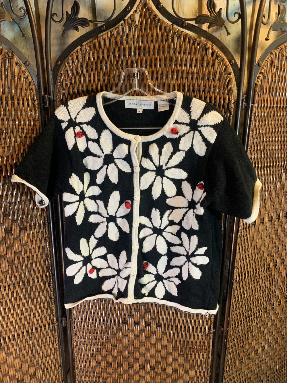 🚫SOLD🚫Vintage Marisa Christina Lady Bug Short Sleeve Cardigan Sweater Size M